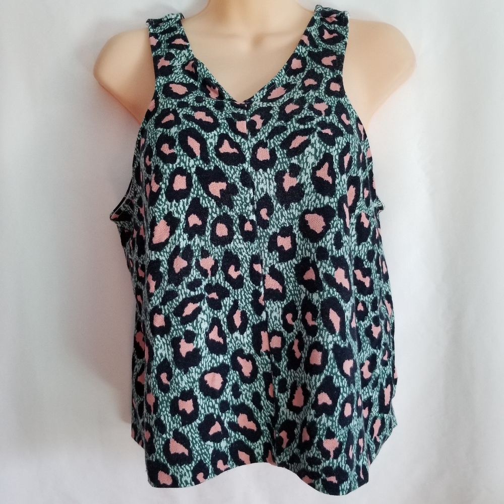 Womens H&M Green Pink Sleeveless Flowy Top w Open Back Size Small